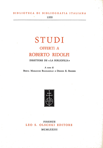 9788822212351-Studi offerti a Roberto Ridolfi direttore de «La Bibliofilia».