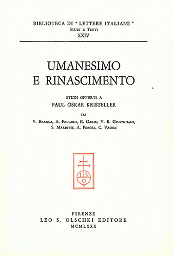 9788822229663-Umanesimo e Rinascimento. Studi offerti a Paul Oskar Kristeller