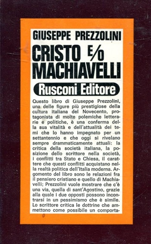 Cristo e/o Machiavelli. Assaggi  sopra il pessimismo cristiano di Sant'Agostino