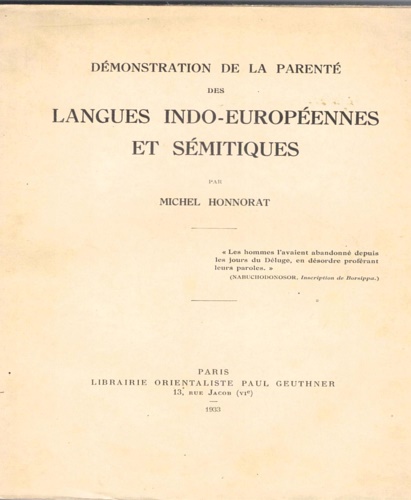 Démonstration de la parenté des langues Indo-européennes et sémitiques.