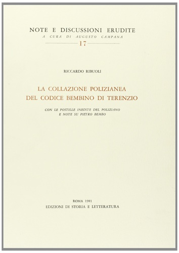 9788884986818-La collazione polizianea del Codice Bembino di Terenzio.