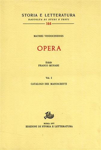 9788884988904-Opera. Vol.I: Catalogo dei Manoscritti.