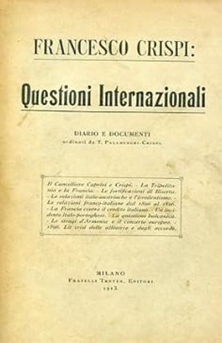 Francesco Crispi: questioni internazionali. Diario e documenti.