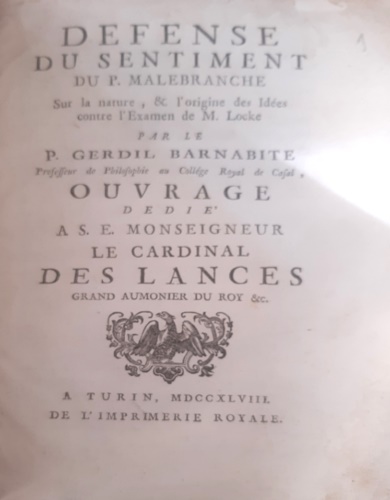 Défense du Sentiment du P. Malebranche sur la Nature, et l'Origine des Idées con