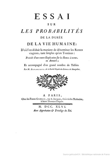 Essai sur les probabilités de la durée de la vie humaine ; D'où l'on déduit la m