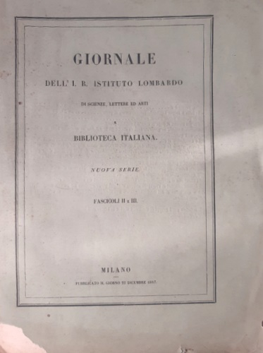 Giornale del I. Reale Istituto Lombardo di Scienze, Lettere ed Arti e Biblioteca