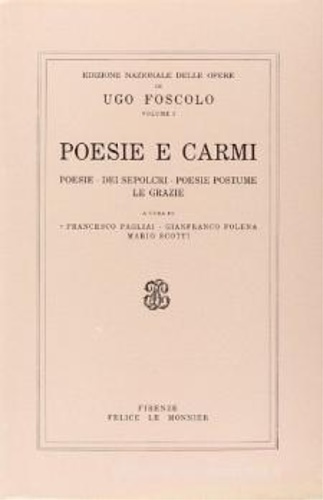 9788800811118-Poesie e Carmi. Poesie-Dei Sepolcri-Poesie Postume-Le Grazie.