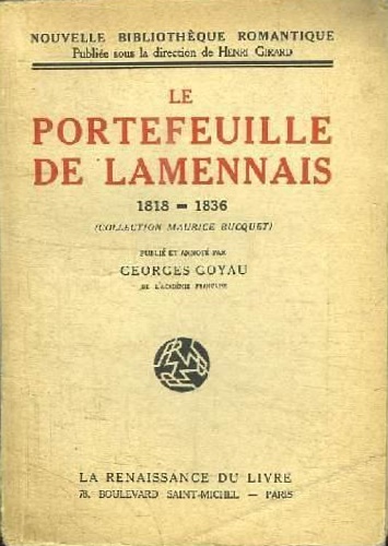 Le portefeuille del Lamennais 1818-1836. (collection Maurice Bucquet).