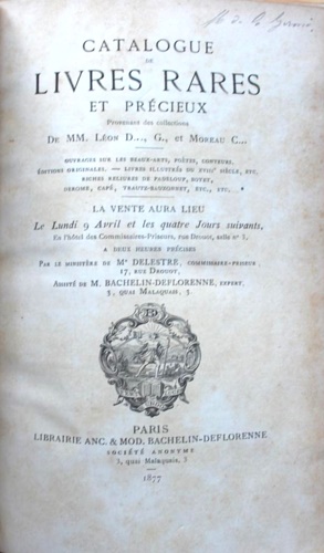 Catalogue de livres rares et précieux provenant des collections de MM. Léon D.,