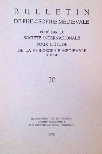 Bulletin de Philosophie Médiévale n° 20, 1978.