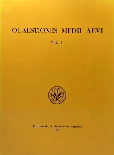 Quaestiones Medii Aevi. Vol. 1. / Université de Varsovie Institut d'Histoire.