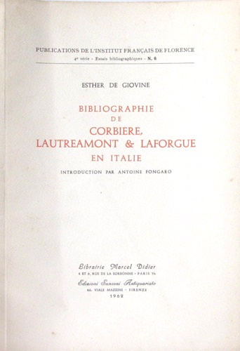 Bibliographie de Corbiere, Lautremont & Laforgue en italie.