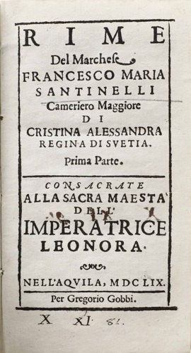 Rime del marchese Francesco Maria Santinelli cameriero maggiore di Cristina Ales