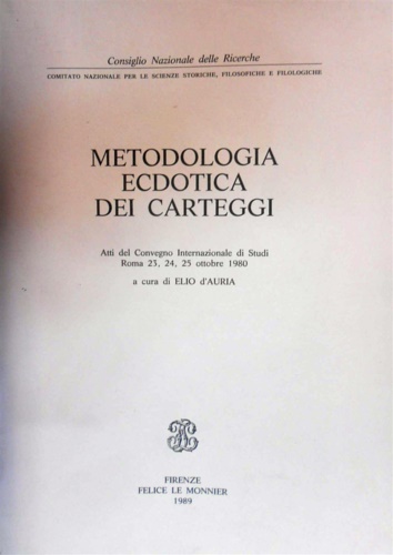 9788800852111-Metodologia ecdotica dei carteggi.