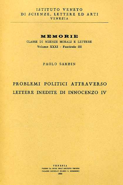 Problemi politici attraverso lettere inedite di Innocenzo IV.