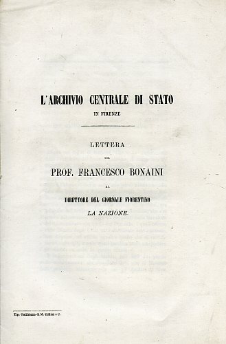 Lettera del Prof.Francesco Bonaini al Direttore del giornale fiorentino La Nazio