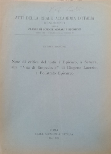 Note di critica del testo a Epicuro, a Seneca, alla 