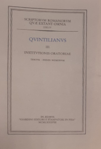 III. Institutionis Oratoriae. Textus. Index Nominum.