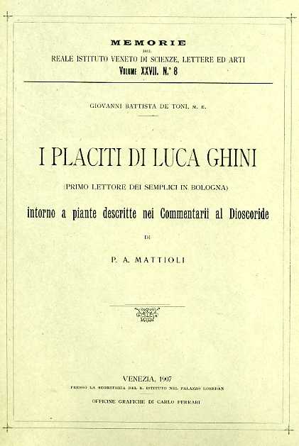 I placiti di Luca Ghini intorno a piante descritte nei Commentarii al Dioscoride