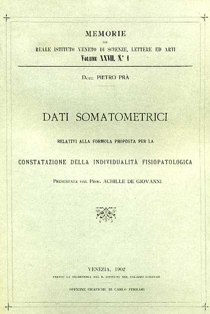 Dati somatometrici relativi alla formula proposta per la constatazione della ind